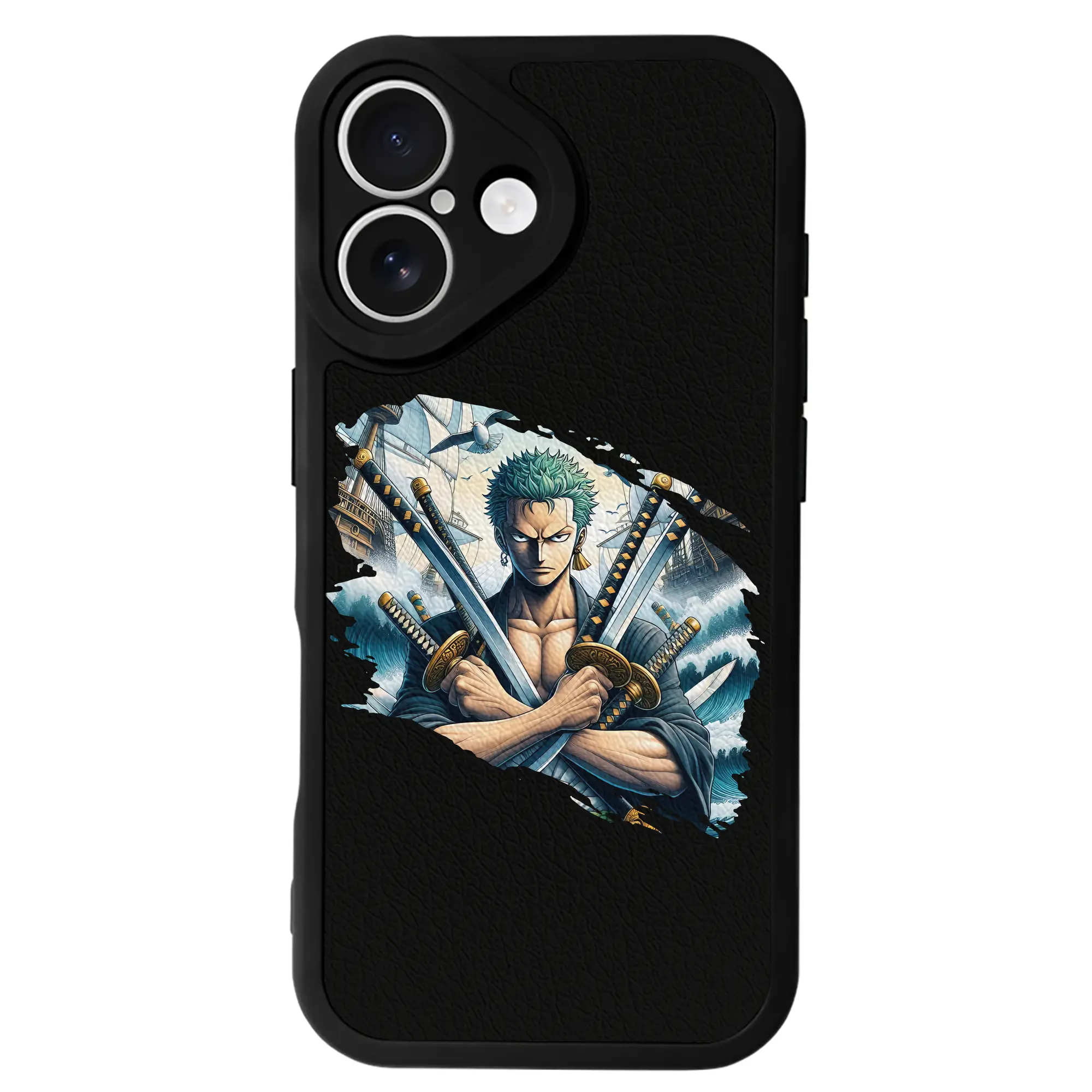 ワンピース グッズ ロロノア・ゾロ - IPhone 16シリーズ対応 ・ シリコンスマホケース ・ レザー調 ・ 高精度フィット ・ 耐衝撃 ・ ワイヤレス充電対応 ・ 精密カット